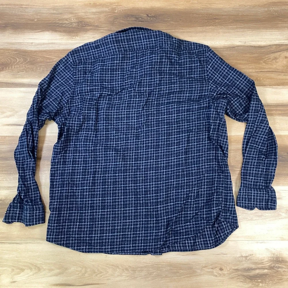 Banana Republic Flannel Shirt Mens‎ XXL Untucked Fit Grid Navy Blue